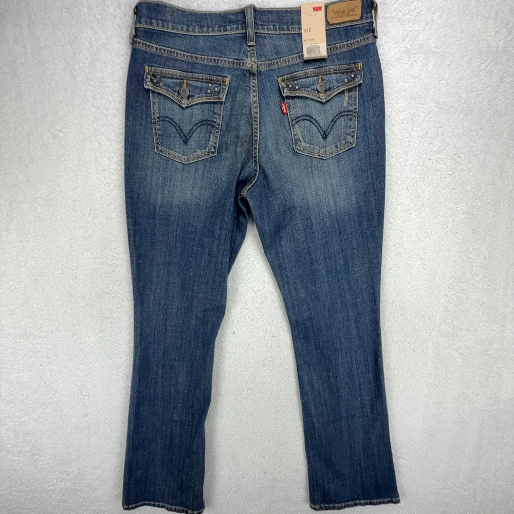 Levis 515 Bootcut Jeans Womens 8L W29 L34 Blue Denim Flap Pocket Studded NWT - Picture 3 of 10